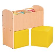 Bac à livres et poufs Basik 74 x 34 x 69 cm - hêtre/jaune