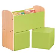 Bac à livres et poufs Basik 74 x 34 x 69 cm -hêtre/vert