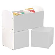 Bac à livres et poufs Confetti bouleau/gris