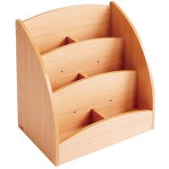 Bac à livres présentoir à roulettes 6 compartiments teinte hêtre