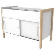 Bac albums/BD Ellipse structure bois avec stockage portes coulissantes