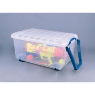 Bac de rangement 64 litres incolore avec couvercle, poignées et roulettes