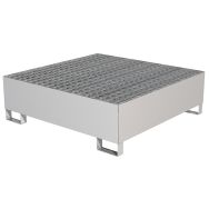 Bac de rétention inox - 4 futs - Caillebotis galvanisé