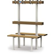 Banc Vestiaire double sur pieds avec porte patères GES Assise Bois