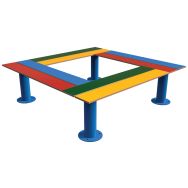 Banquette NINOU carrée assise lames HPL multicolore structure métal bleu 5017