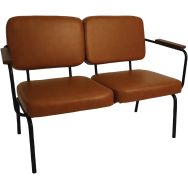 Banquette Twist structure métal noir - ass/dos tissu PVC fauve accoud bois