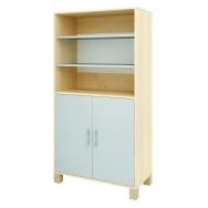 Bibliothèque Confetti avec pieds - étagères et 2 portes pleines bouleau/gris