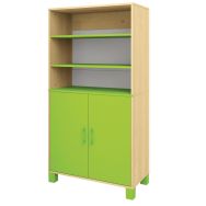 Bibliothèque Confetti avec pieds - étagères et 2 portes pleines bouleau/vert