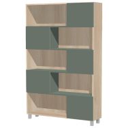 Bibliothèque Identité 5 portes 120x185 cm Pin/eucalyptus