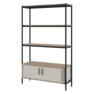 Bibliothèque OLERON 2 portes basses L115xH192xP40 blanc/chêne -Enond Mobilier