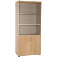 Bibliothèque Phylos 2 portes battantes+ 2 portes verre coloris chêne clair/alu
