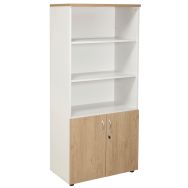Bibliothèque Quatuor haut ouvert bas 2 portes Chêne/Blanc