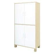 Bibliothèque haute Confetti avec pieds - 4 portes pleines à clé bouleau/blanc