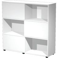 Bibliothèque mi-haute portes coulissantes Tetris Blanc/Blanc