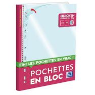 Bloc 40 pochettes détachables Quick'in polypropylène perforées 9/100e lisse incolore A4