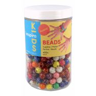 Bocal 400 perles plastiques couleurs assorties décor doré Ø 9mm