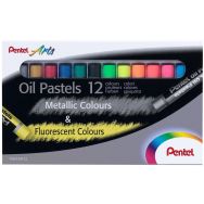 Boite de 12 Pastels à l'huile : 6 fluos et 6 métallisées 8mm