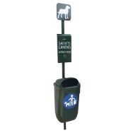 Borne pour sacs de déjection canine avec poubelle - alu vert - Manutan Expert