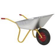 Brouette de jardin cuve galvanisée 100 L/150 kg jaune - Roue pneumatique