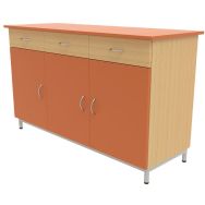 Buffet 3 portes 3 tiroirs mélaminé socle 4 pieds hêtre 350/orange/alu 9006