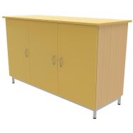 Buffet 3 portes mélaminé socle 4 pieds hêtre 350/jaune/alu 9006