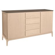 Buffet Mona 2 portes 4 tiroirs bouleau plateau stratifié brocante