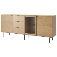 Buffet TULSA 1 pte verre 3 tiroirs et 2 portes Chêne