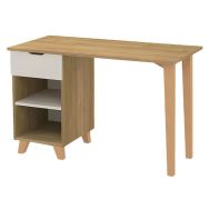 Bureau Silphy caisson plateau chêne 1 tiroir + 1 étagère grès