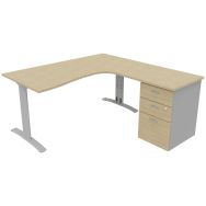 Bureau asymétrique Dalia 160 cm ret. à droite + caiss. HB chêne