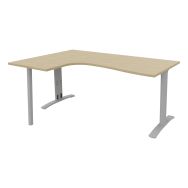 Bureau asymétrique Dalia réglable 160 cm retour gauche chêne/alu