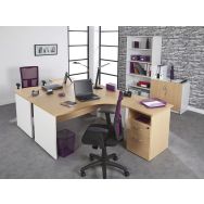 Bureau asymétrique Mercure pieds panneaux retour droite 160 hêtre/blanc