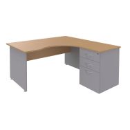 Bureau asymétrique Sirius droite + caisson 60 hêtre/alu