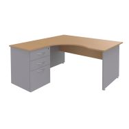 Bureau asymétrique Sirius gauche + caisson 60 hêtre/alu