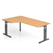 Bureau avec angle 90° série O-200x120cm-Hêtre-Graphite