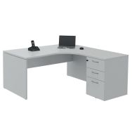Bureau compact caisson - Piétements panneau - Gris - Manutan Expert