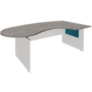 Bureau convivial L. 200 cm retour à droite Chêne gris Blanc/Bleu argile