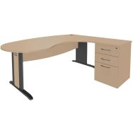 Bureau convivial Quatuor pied L bois retour et caisson  - Manutan Expert