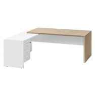 Bureau droit Allegra retour à gauche + caisson 3 tiroirs orme/blanc