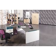 Bureau droit Linéo 160 x 80 Chêne gris pied panneau Blanc/bleu argile