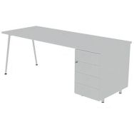 Bureau plateau 160x80cm HB 4 tiroirs Blanc, pieds Blanc
