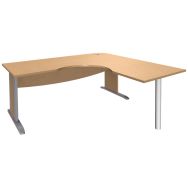 Bureau symétrique pied L Métal + VDF 160x160 Hêtre/ alumuinium