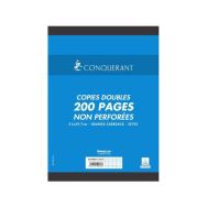 CONQUERANT Copies Doubles Non Perforées A4 Grands Carreaux Seyès 200 Pages Sous Film Blanches