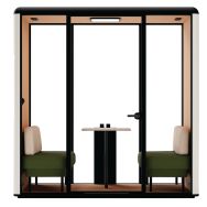 Cabine acoustique ESSEN L table/canapés vert/beige 4 personnes - Mirplay School