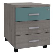 Caisson mobile Steel 3 tiroirs 42 x 56 x 60 cm coloris Chêne gris/Bleu argile
