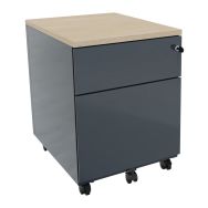 Caisson mobile métal 2 tiroirs chêne naturel Anthracite