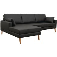 Canapé 2 pl+méridienne gauche Stockolm PVC non feu noir