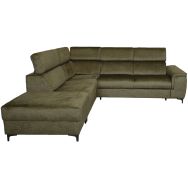 Canapé Eliot angle à gauche + pouf velours non feu - olive