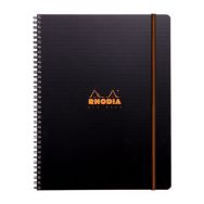 Carnet noir étudiant spiralé A4+ avec marge, cadre à en-tête - Rhodia