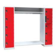 Casier/penderie 10 cases - Largeur totale 2150 - 2 col. - Gris/Rouge