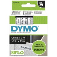 Cassette de ruban Dymo D1 - Largeur 12 mm - Noir/Blanc